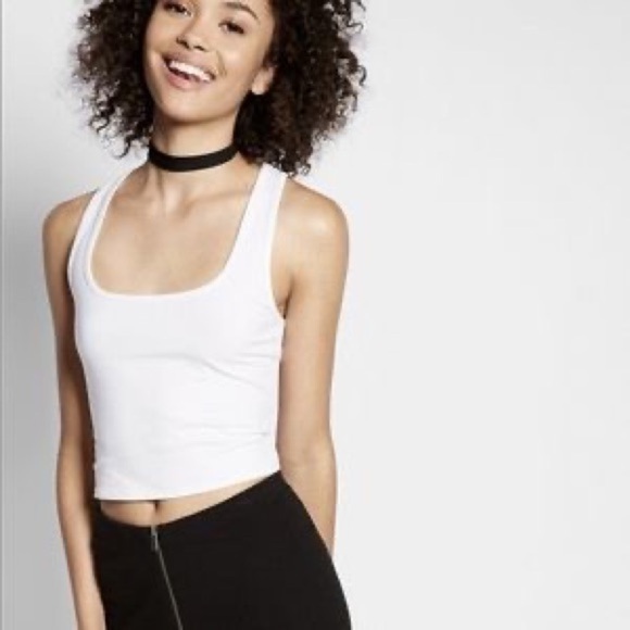 White Abbreviated Square Scoop Neck Tank Top - Picture 1 of 6